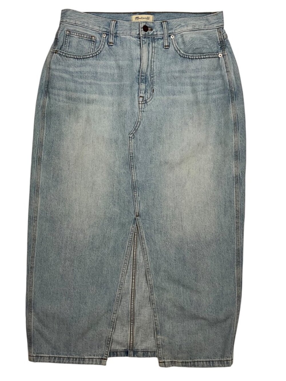 Madewell Rigid Denim A-Line Midi Skirt 31 Woodly Wash Blue Modest